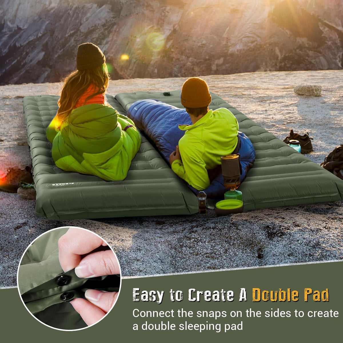 Ultra-Thick Self-Inflating Camping Sleeping Pad with Built-In Pillow