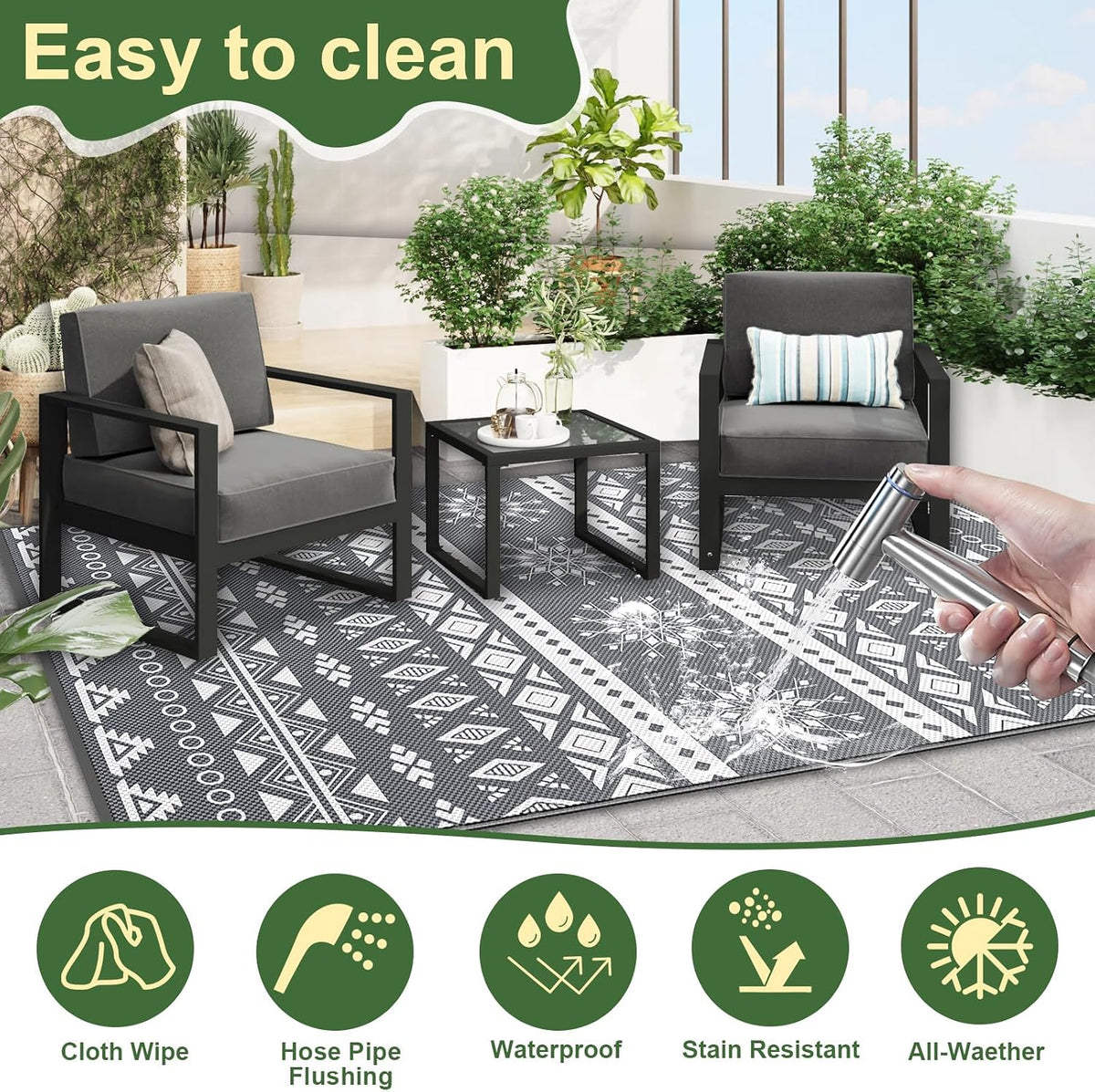 Reversible Waterproof Outdoor Rug for Patio & Camping