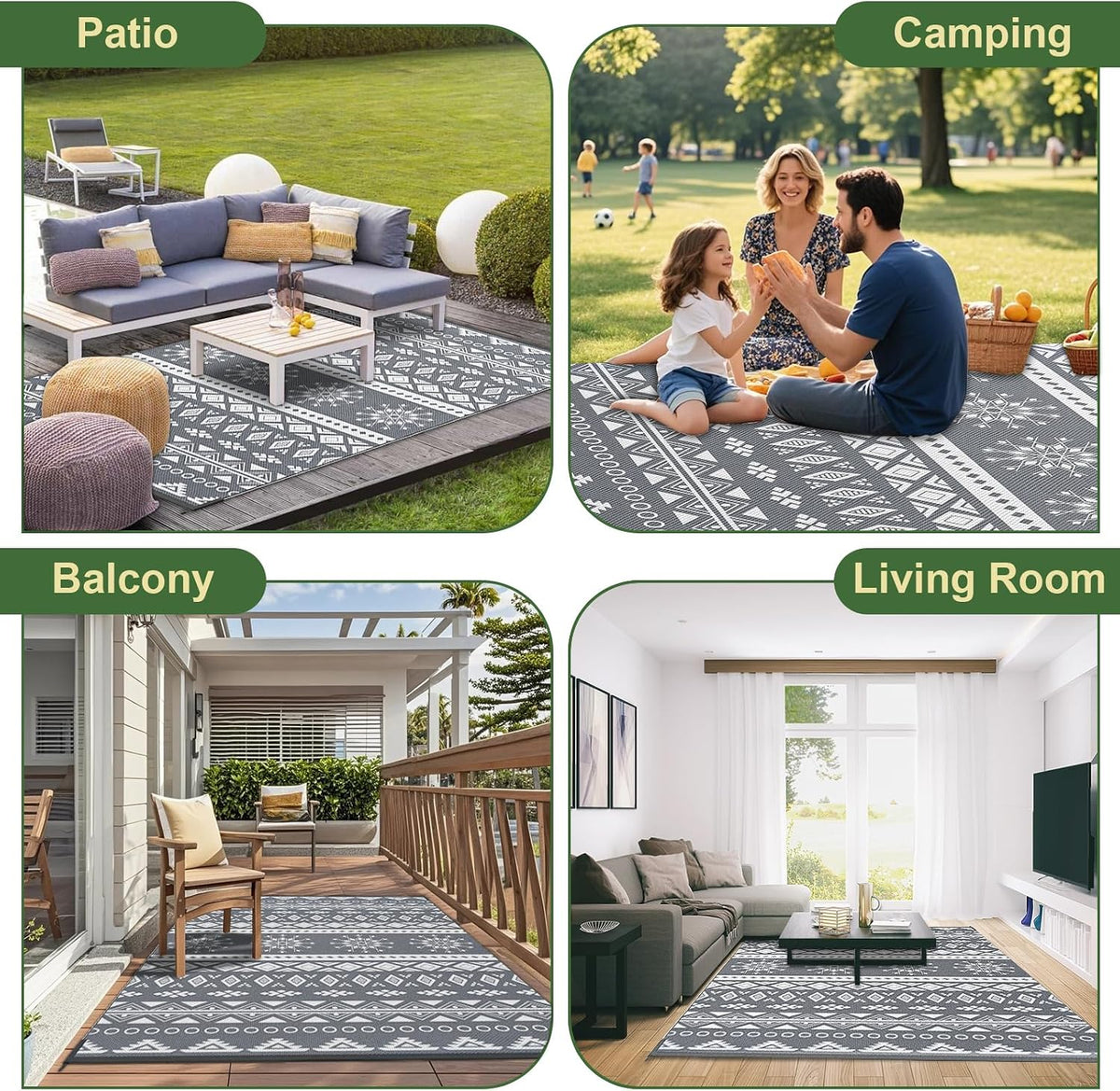 Reversible Waterproof Outdoor Rug for Patio & Camping