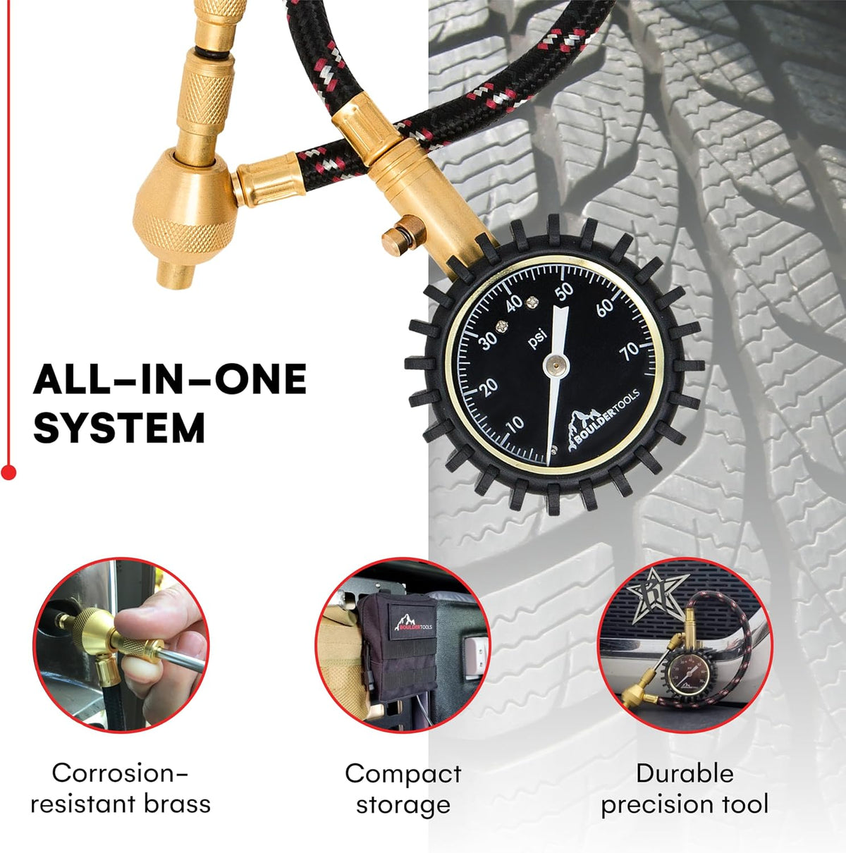 4WD Rapid Tyre Deflator Kit with Gauge, Valve Cores & Pouch