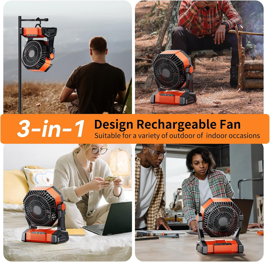 20000mAh Rechargeable Camping Fan with LED Lantern & Remote
