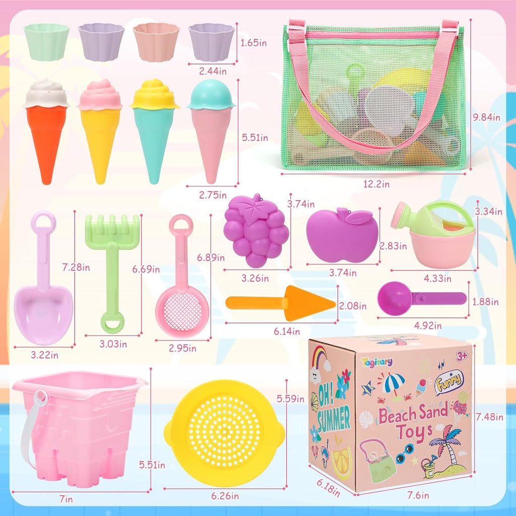 Kids Beach Sand Toy Set – 23 Pieces with Mesh Bag