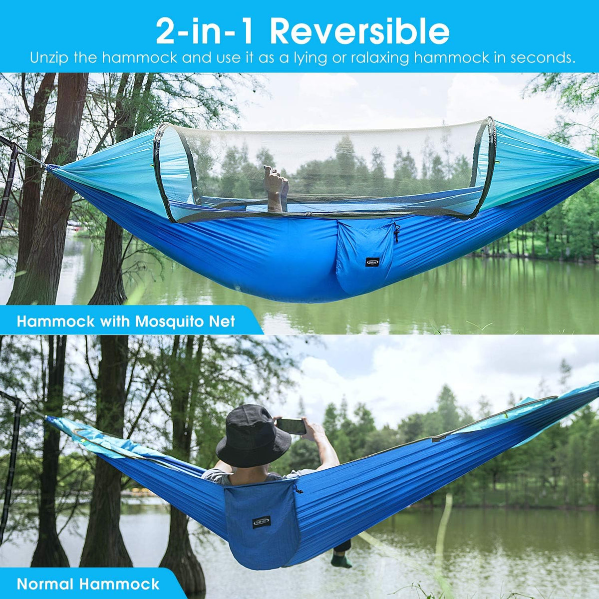 Pop-Up Mosquito Net Camping Hammock with Tree Straps