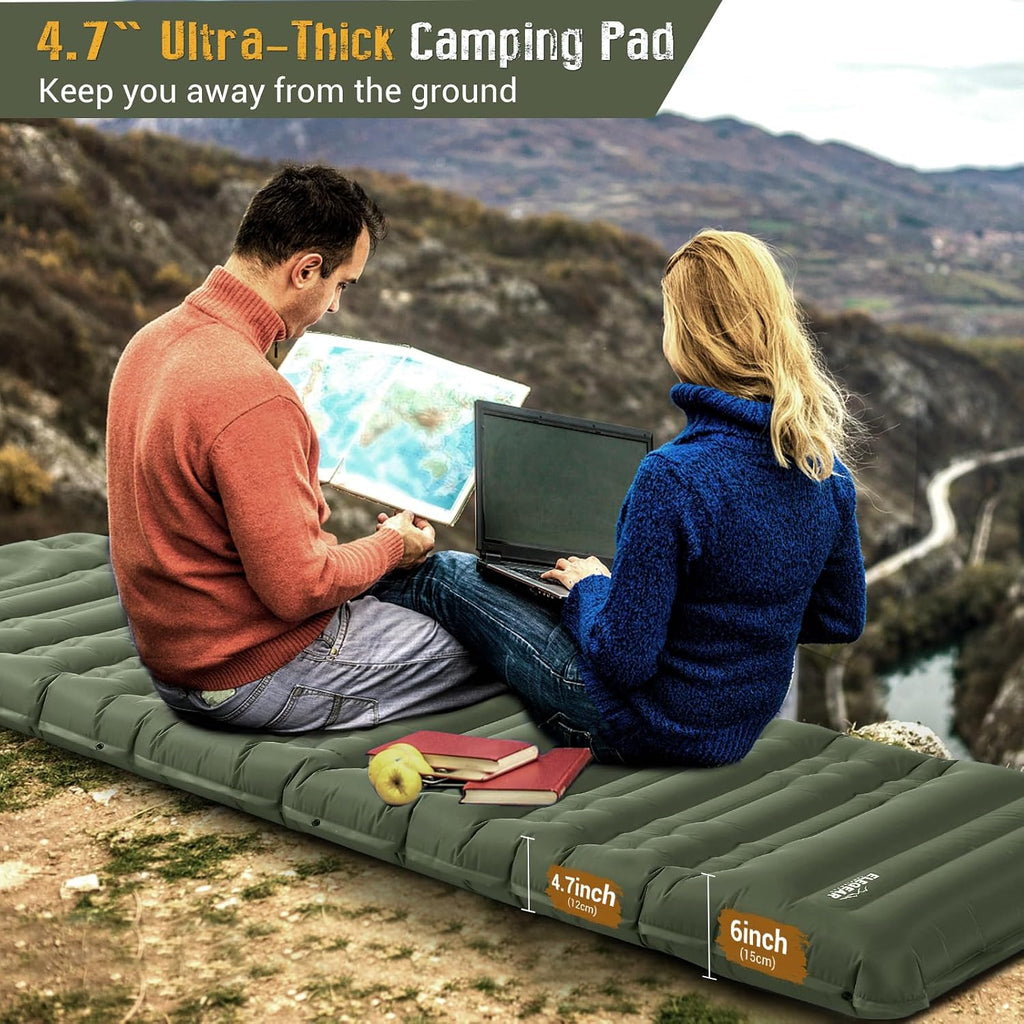 Ultra-Thick Self-Inflating Camping Sleeping Pad with Built-In Pillow