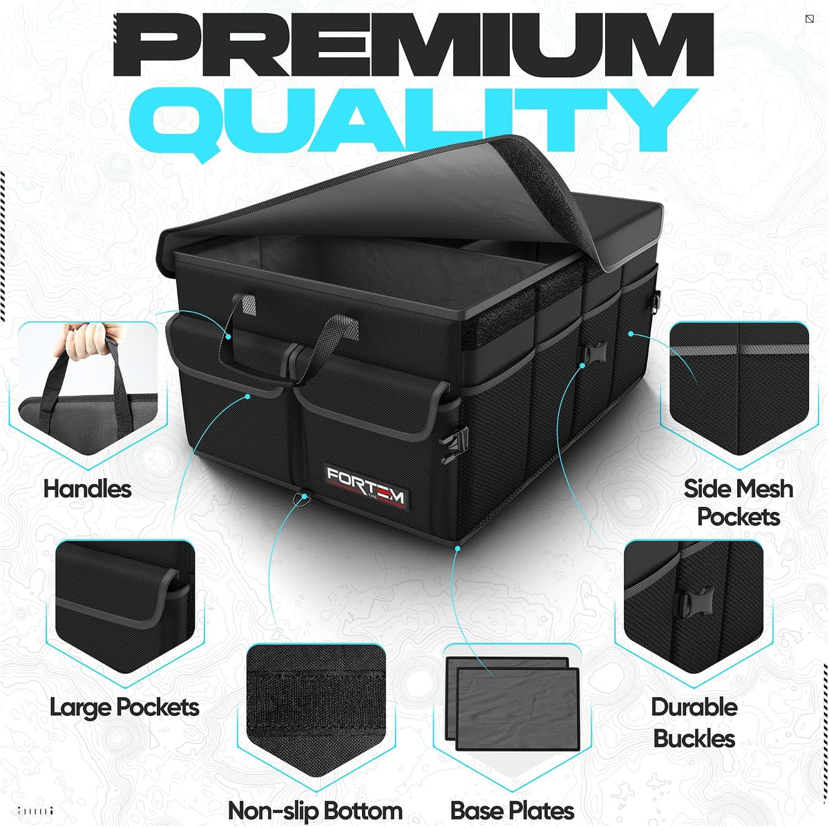 FORTEM Collapsible Car Boot Organiser with Lid