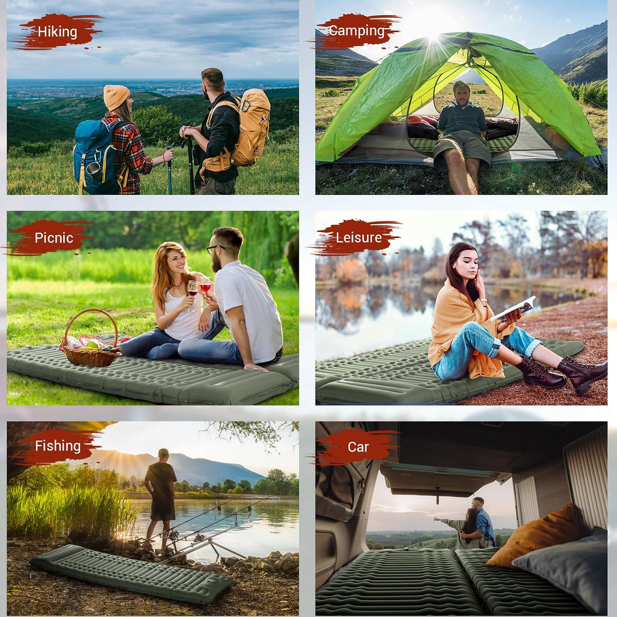 Ultra-Thick Self-Inflating Camping Sleeping Pad with Built-In Pillow