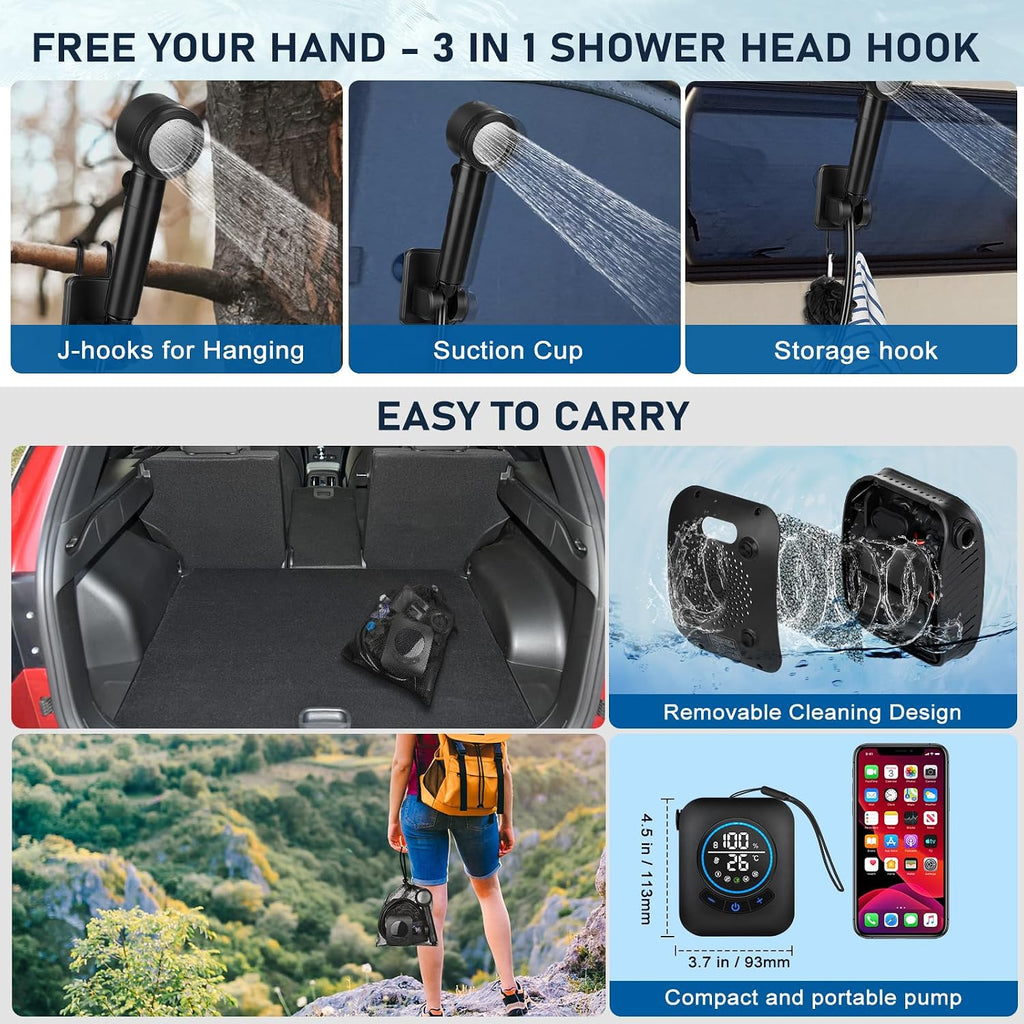 Rechargeable Portable Camping Shower – 8000mAh, LED Display