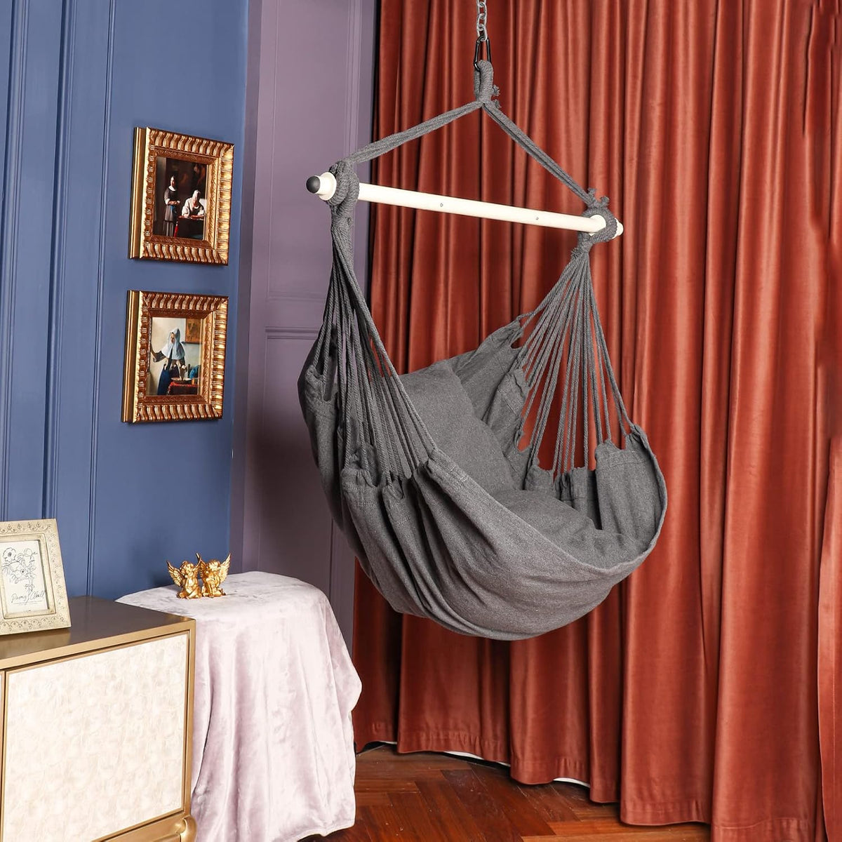 Hanging Hammock Chair Swing with 2 Cushions