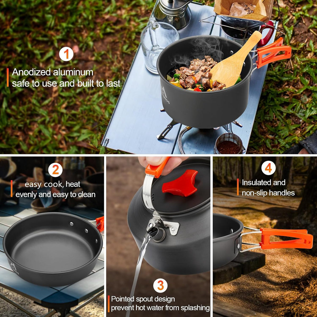 17-Piece Camping Cookware Kit – Pot, Pan, Kettle & Cutlery for 2