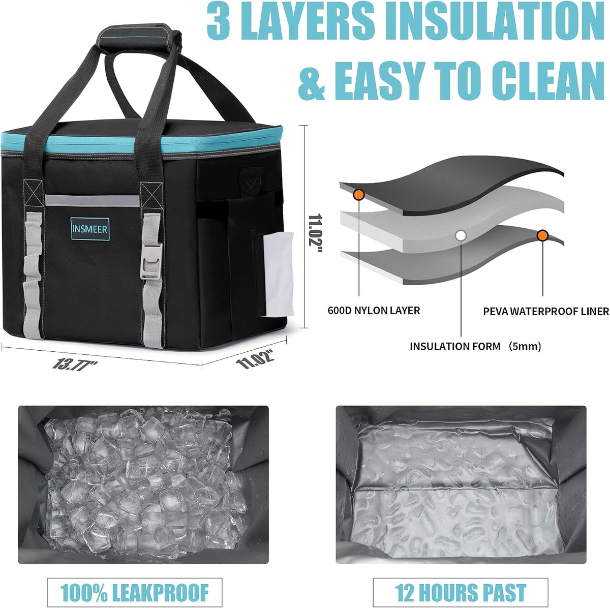 48L Large Foldable Insulated Cooler Bag – Holds 65 Cans