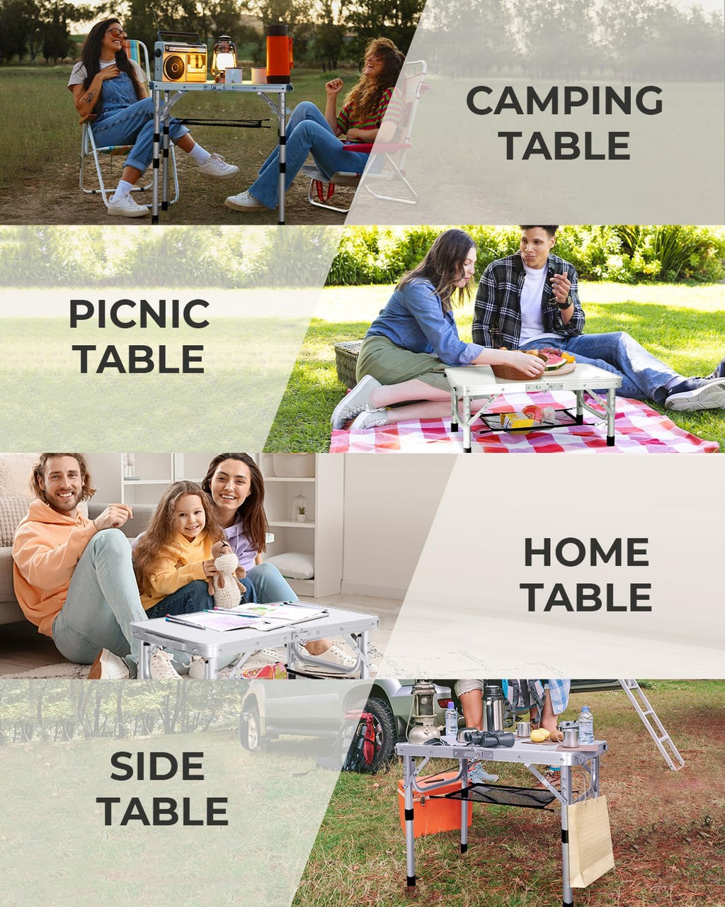 Adjustable Height Folding Aluminium Camping Table with Mesh Shelf