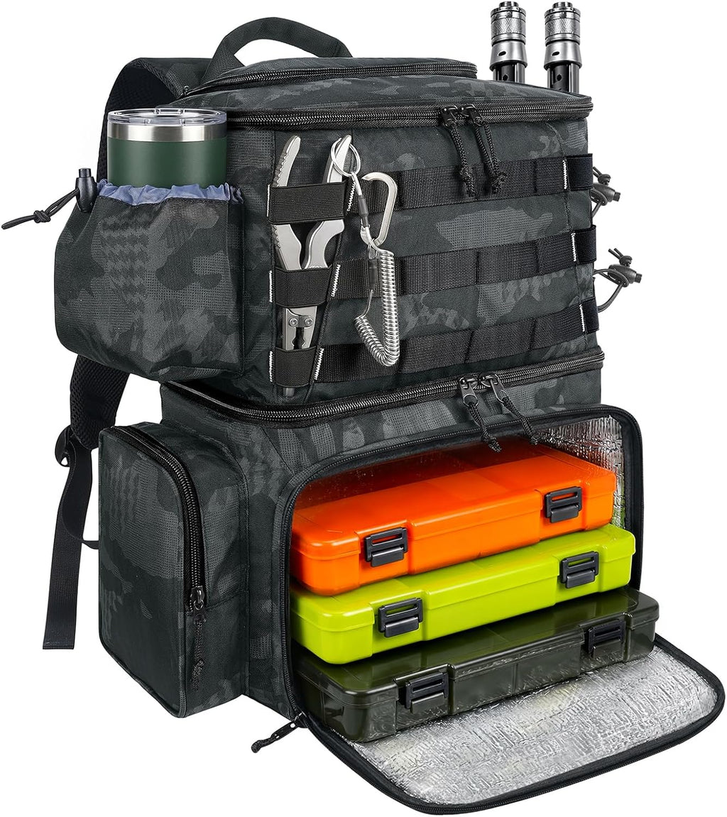 Fishing Backpack with Rod Holders & Insulated Cooler