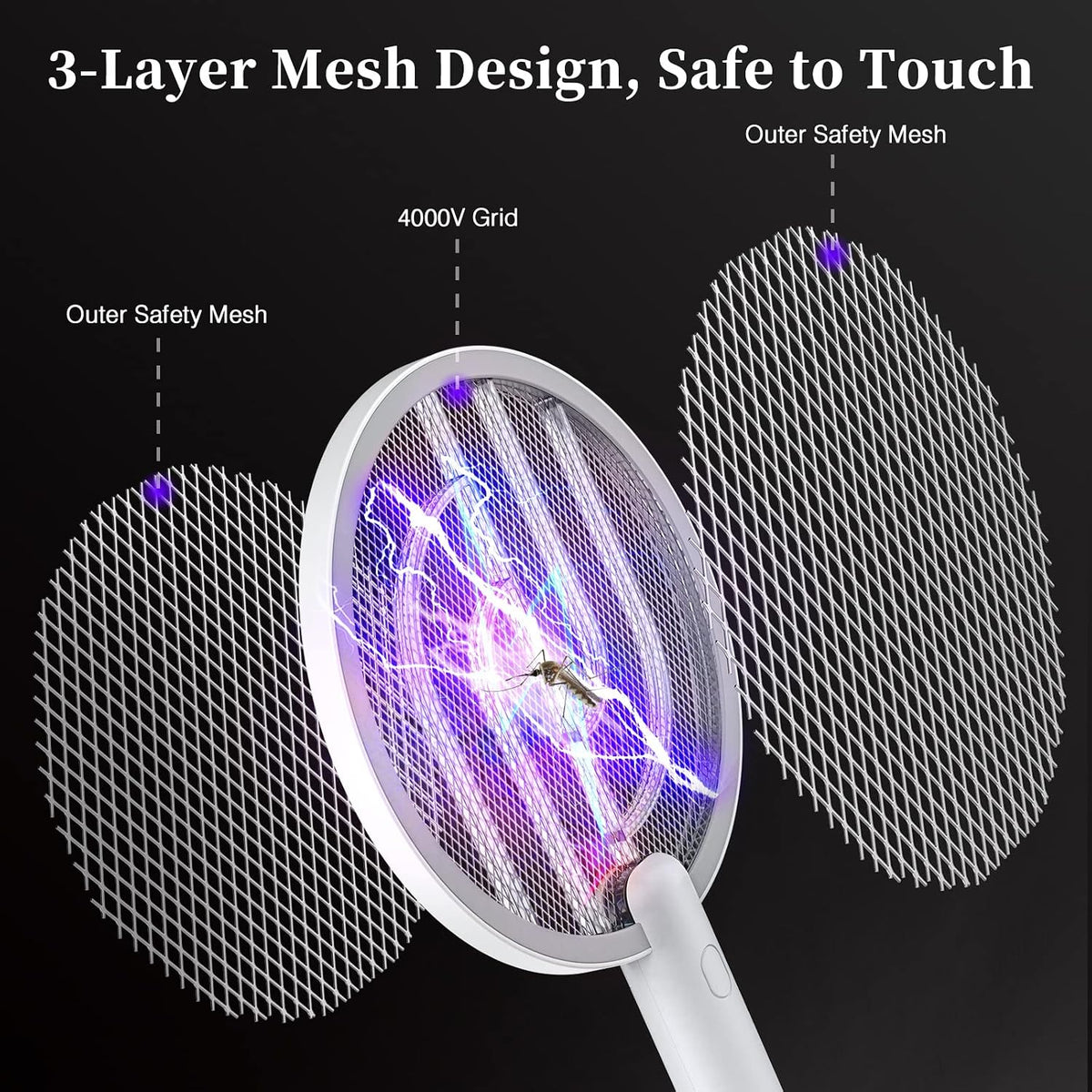 Rechargeable 4000V Electric Fly Swatter & Mosquito Zapper