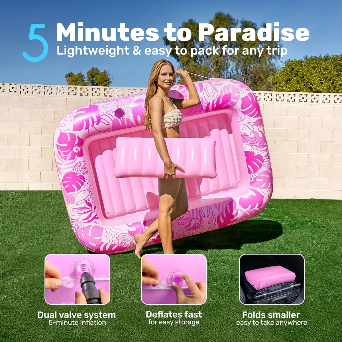 XL Inflatable Tanning Pool Lounger with Pillow
