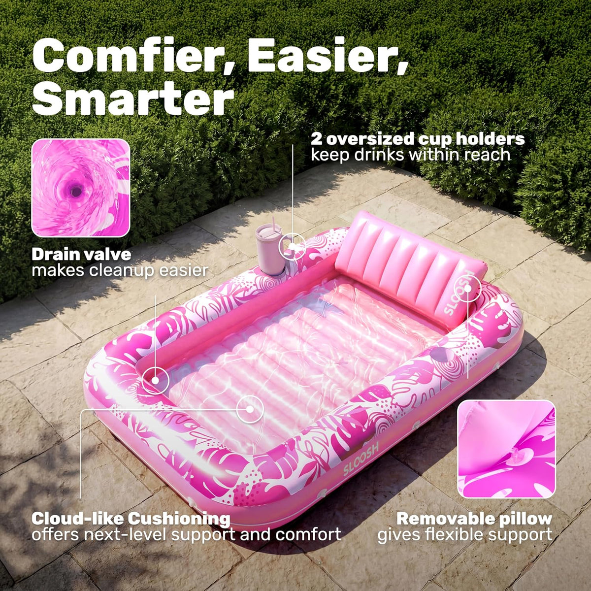 XL Inflatable Tanning Pool Lounger with Pillow