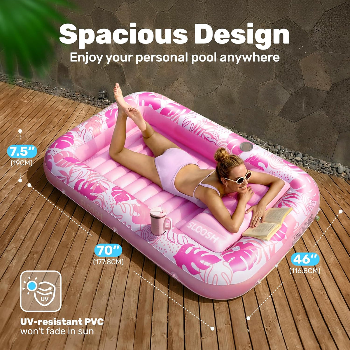 XL Inflatable Tanning Pool Lounger with Pillow