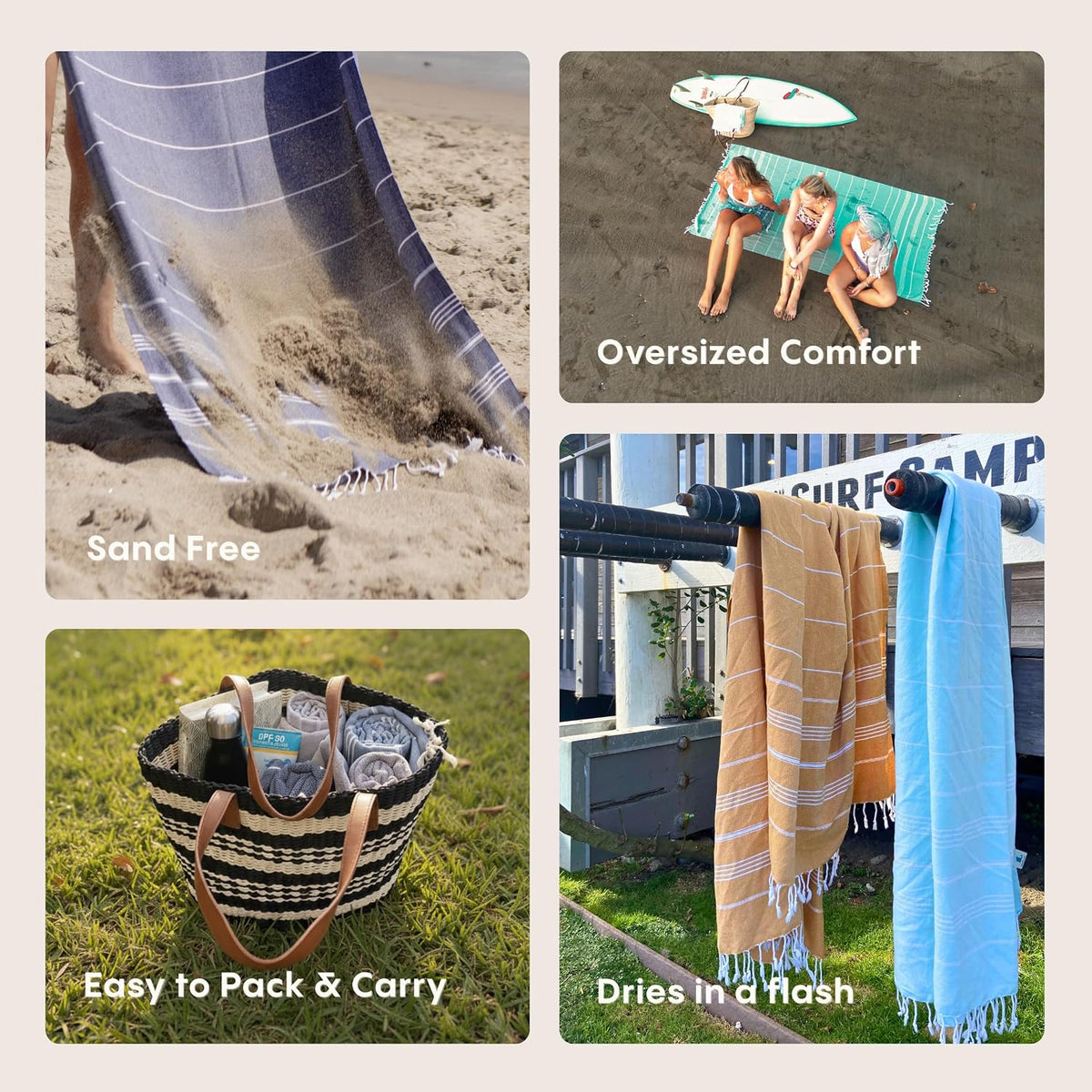 Oversized Turkish Beach Towel – 100% Cotton, Sand Free